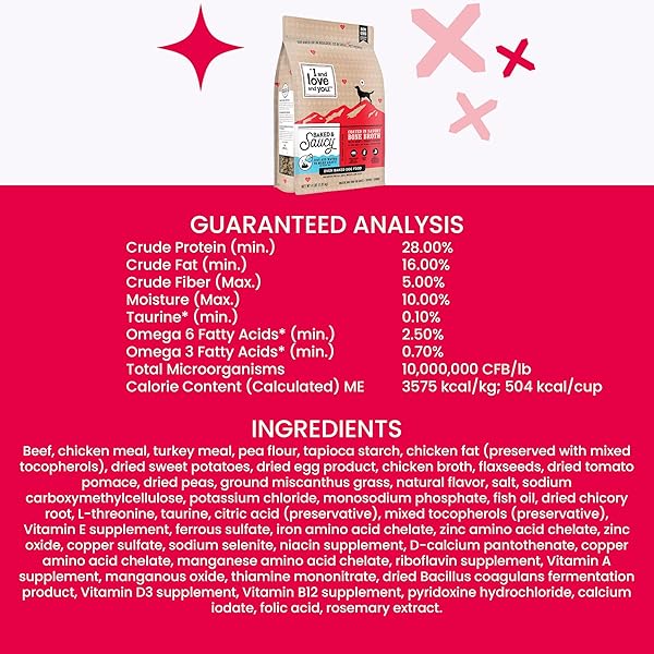 I AND LOVE AND YOU BAKED AND SAUCY DRY DOG FOOD – BEEF + SWEET POTATO – PREBIOTIC + PROBIOTIC, REAL MEAT, GRAIN FREE, NO FILLERS, 10.25LB BAG