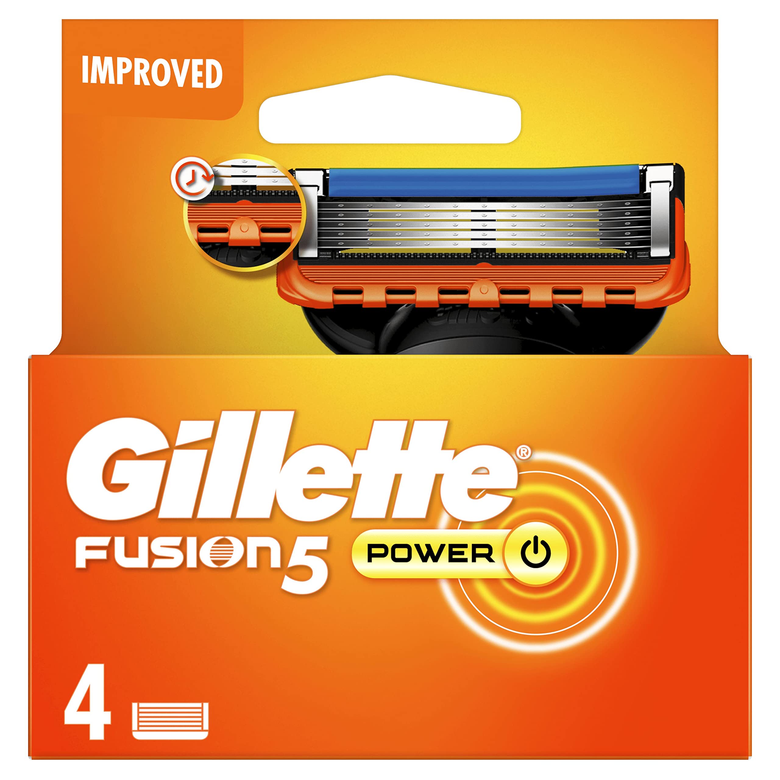 Gillette Fusion5 Power Razor Blades Men, Pack of 4 Razor Blade Refills with Precision Trimmer, 5 Anti-Friction Blades, Suitable for Mailbox