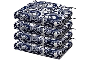 LOVTEX Outdoor Chair Cushions Set of 4, Outdoor Patio Chair Cushions with Ties,Waterproof Chair Cushions for Outdoor Furniture, 17 x 16 x 2 inch, Blue Carp