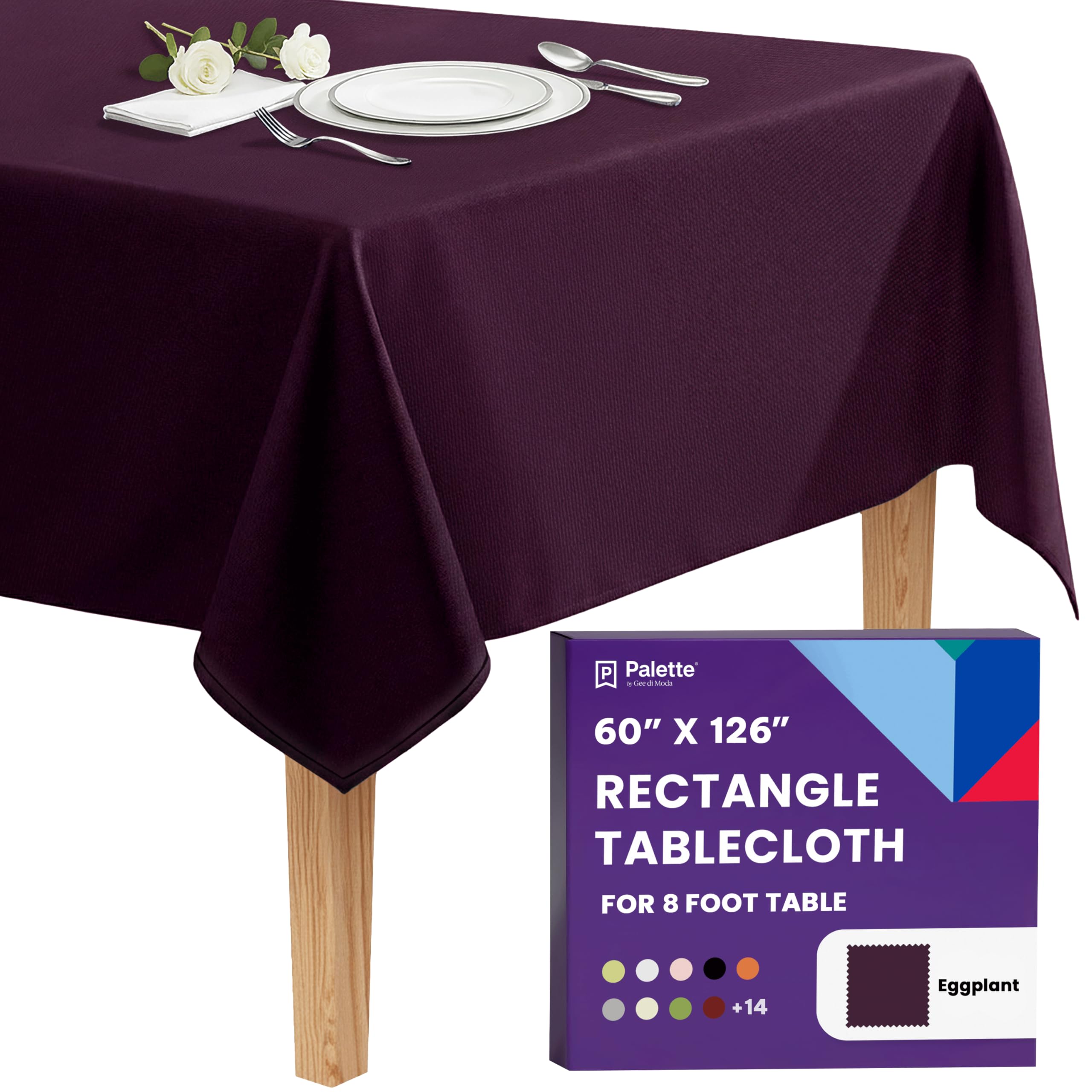 Gee Di Moda Rectangle Tablecloth - 60 x 126 Inch Eggplant Table Cloth for 8 Foot Rectangle Tables - Heavy Duty Washable Fabric - for Holiday Party, Dinner, Weddings, Baby Shower & Events