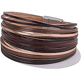 FANCY SHINY Boho Leather Wrap Bracelet Stackable Layered Bangle Cuff with Magnetic Clasp