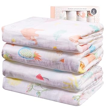 Amazon Com Viviland Baby Muslin Swaddle Blanket For Newborn Boys And Girls 70 Bamboo 30 Cotton Receiving Blanket Swaddle Wrap With Gift Box 4 Packs 47 X 47 Inch Flamingo Rabbit Pineapple Dandelion Baby