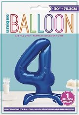 Unique Blue Standing Number 4 Foil Balloon 30" Packaged Brand Unique view 2