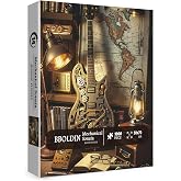 Vintage Guitar Puzzle for Adults 1000 Pieces, Mechanical Art Jigsaw Puzzle, Book Map Music Challenging Puzzle