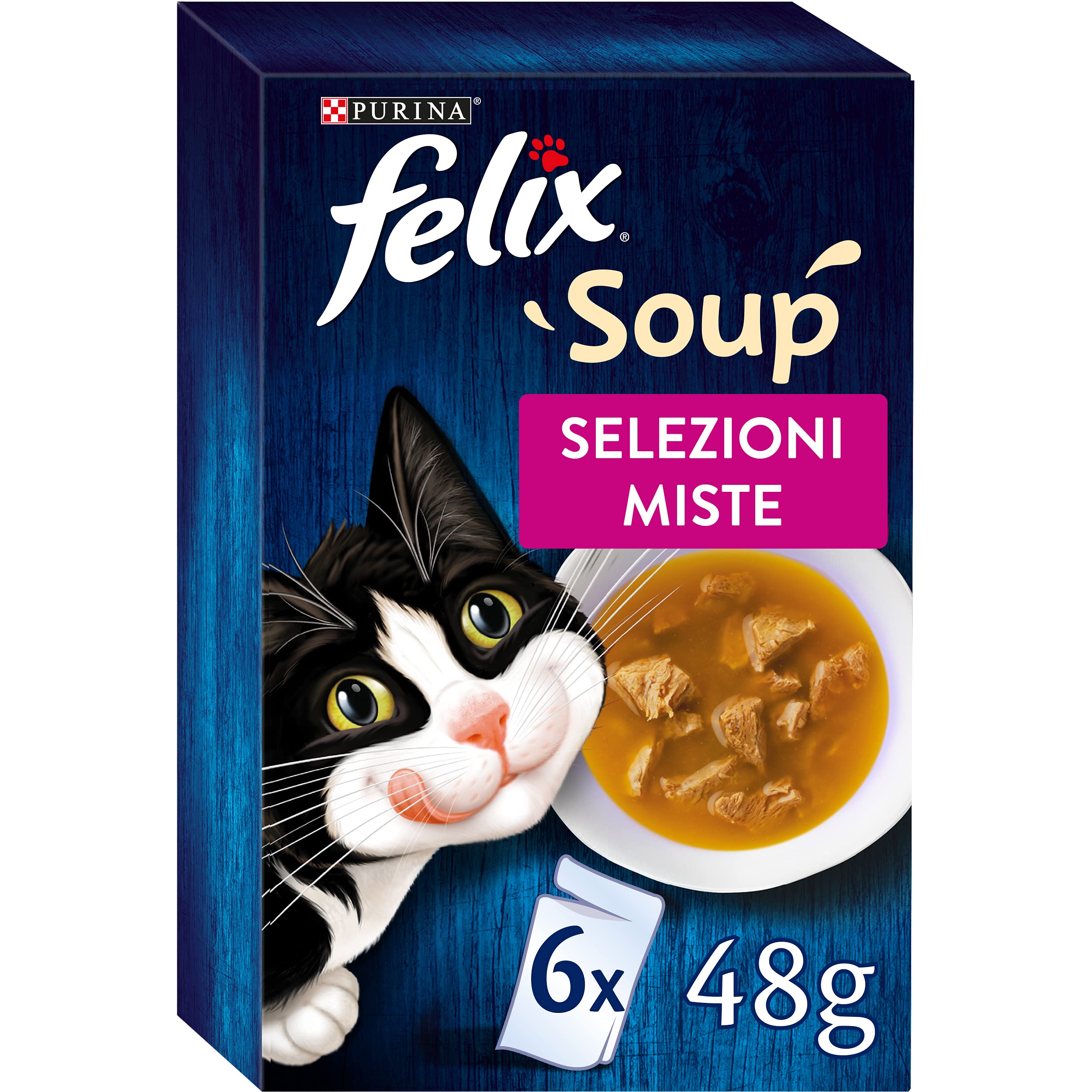Purina Felix Soup Original Wet Cat Food with Beef, Chicken and Tuna, 8 pack (6 x 48g)