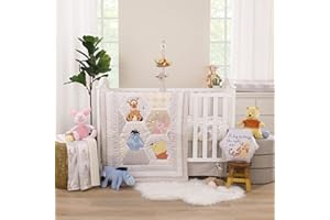NOJO Disney Winnie The Pooh Hugs and Honeycombs Grey, White, and Tan Patchwork with Piglet, Tigger and Eeyore 3 Piece Crib Bedding Set - Comforter, 100% Cotton Fitted Crib Sheet, and Crib Skirt