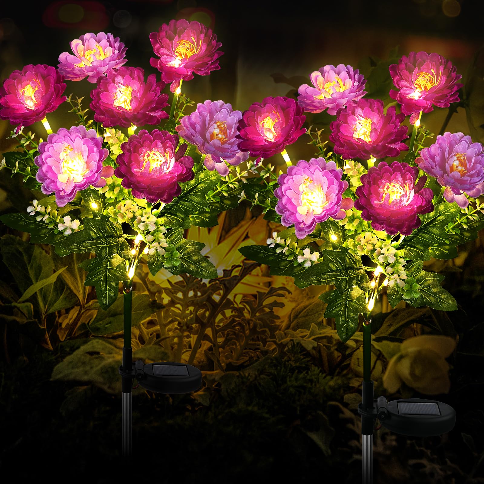 FWLWTWSS Solar Lights Outdoor Garden - 2 Pack Snow Lotus Solar Garden Lights, Garden Lights Solar Powered Waterproof with 7 Small Snow Lotus Flowers, Garden Ornaments Outdoor (Purple)