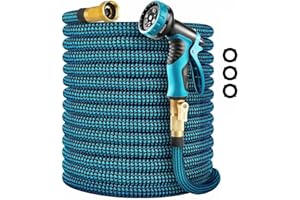 DAYISTOOLS 50 ft Expandable Garden Hose - Kink Free Flexible Water Hose 50ft with 10 Pattern Spray Nozzle, 3/4 Solid Brass Connectors, Retractable Latex Core - Lightweight Expanding Hose