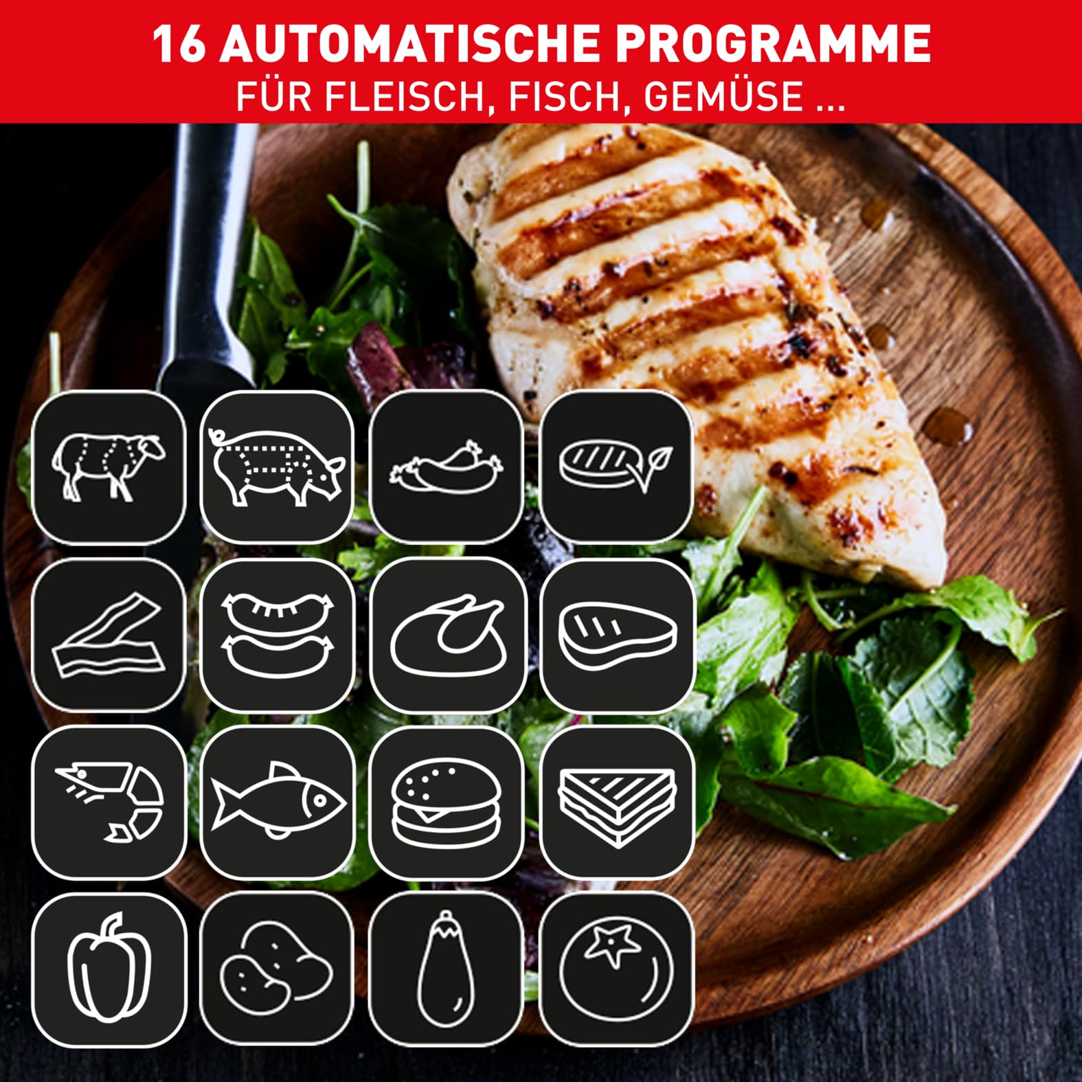 Tefal OptiGrill Elite XL Kontaktgrill, 16 Programme, Digitales Display mit Garstufenanzeige, abnehmbare XL-Platten, Grillboost-Funktion, intuitive Bedienung, Elektrogrill, Edelstahl, GC760D12 4