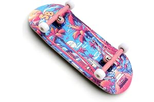 SPITBOARDS® 34 x 96 mm Wood Fingerboard Complete Set-Up, Pre Assembled, 5-Layers Wood, Pro Trucks with Lock Nuts, CNC Bearing Wheels, Real Wear Graphics, Lasered Foam Grip Tape, Miami Street