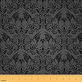 Feelyou Adults Gothic Fabric by The Yard 1 Yard Dark Olive Green Damask Bat Bohemia Boho Upholstery Fabric for Chairs Goth Vintage Victorian Baroque Floral for Home DIY Projects