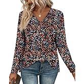 WIHOLL Long Sleeve Shirts for Women V Neck Casual Tops V Neck Fall Clothes 2025 Fashion