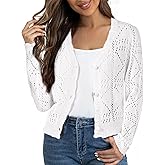 Allegra K Women's Crochet Cardigan Long Sleeve Cropped Knit Sweater Button Up Casual Beach Coverups