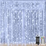 Ollny Curtain Fairy Lights 300LED 3x3m Waterfall Mains Powered Remote 8 Modes view 1