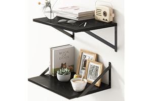 Fun Memories Deep Floating Shelves for Wall, 12 Inch Deep Black Floating Shelves Set of 2, 16" W x 12" D Wall Shelf, Wide Display Ledges Shelves for Bedroom, Bathroom, 12 Deep Bookshelf Wall Mounted