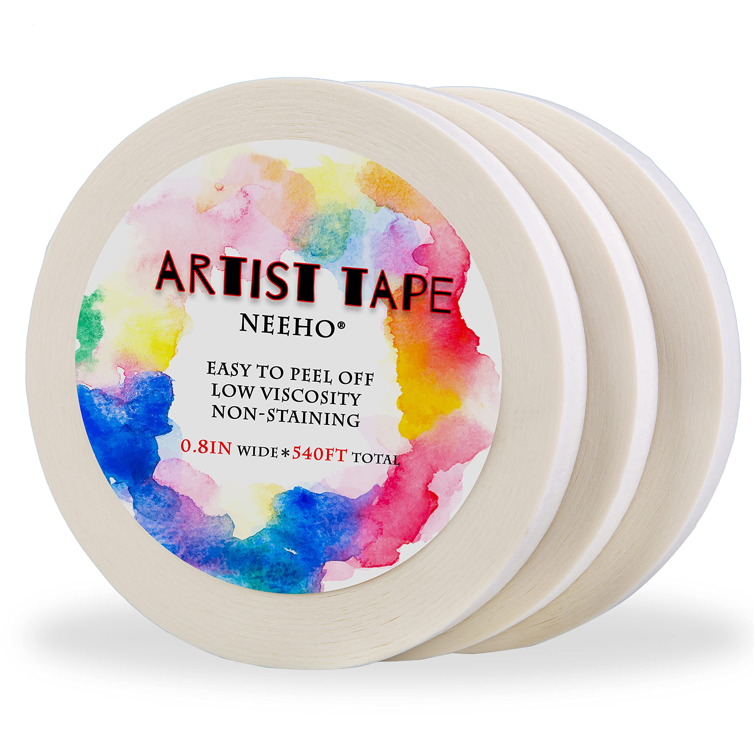 Neeho Artist Tape for Drafting Art, 3 Pack Acid-Free White Masking Tape for Watercolor Painting Canvas Framing, 0.8inch Wide 540FT Long Total