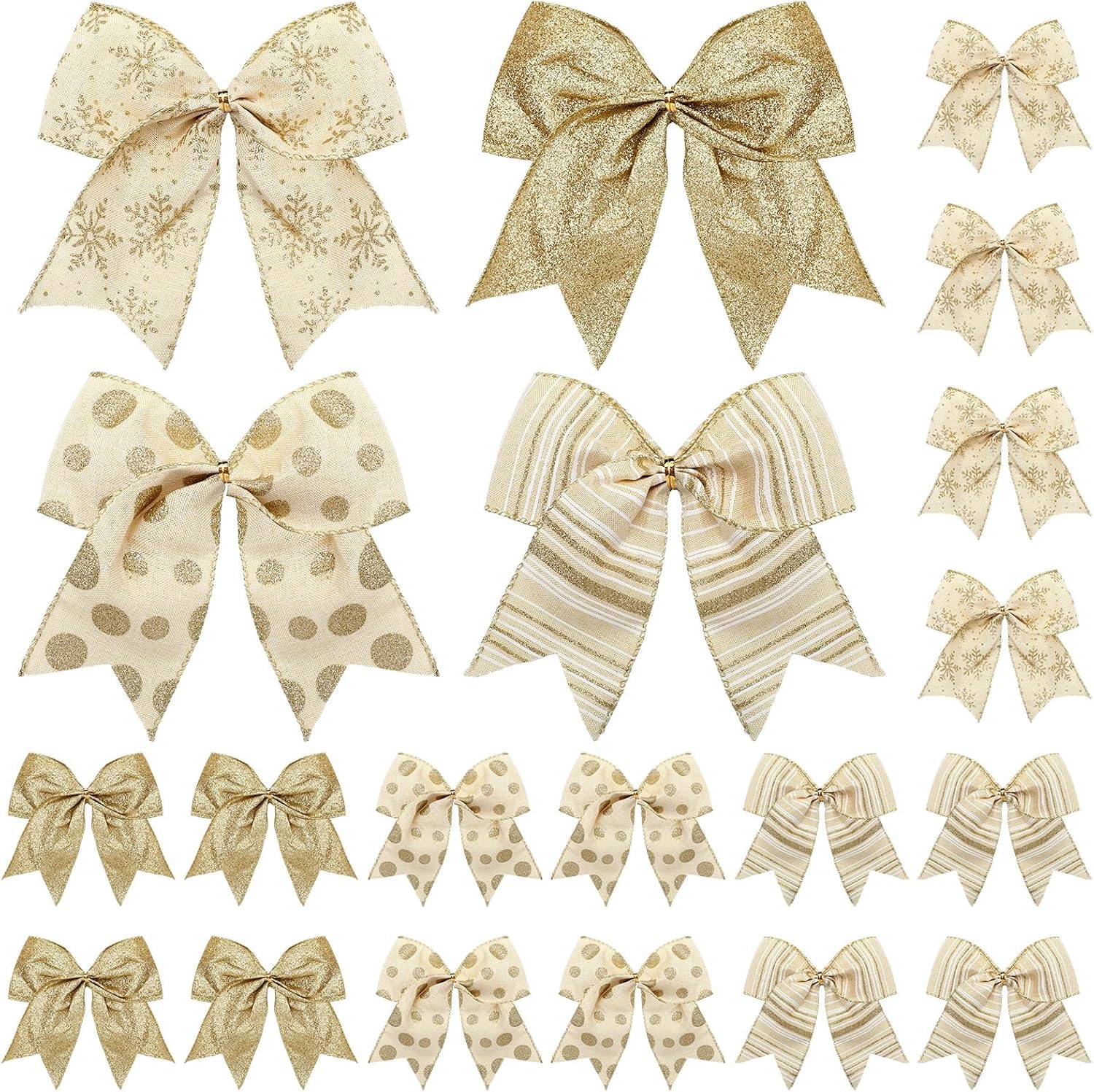 Bows & Ribbons - Gemscream 20 Pcs Christmas Bows Decoration 6 Inch Bow Wreaths Xmas Tie Bows Wreath Ornament Garland Ribbon DIY Crafts for Christmas Tree Home Wedding Indoor Outdoor Party Decor (Gold)