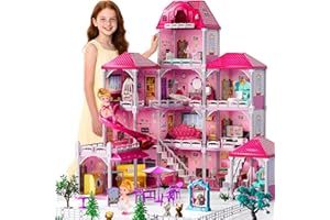 JUKUDAHU Villa Playset for Girls Ages 3-7, 4-Story 12 Room House with 2 Dolls, Furniture and Accessories, Indoor Playset Girls Toys for Ages 6-8, Pretend Toddler Toy, Birthday Gifts for Kids 4-8