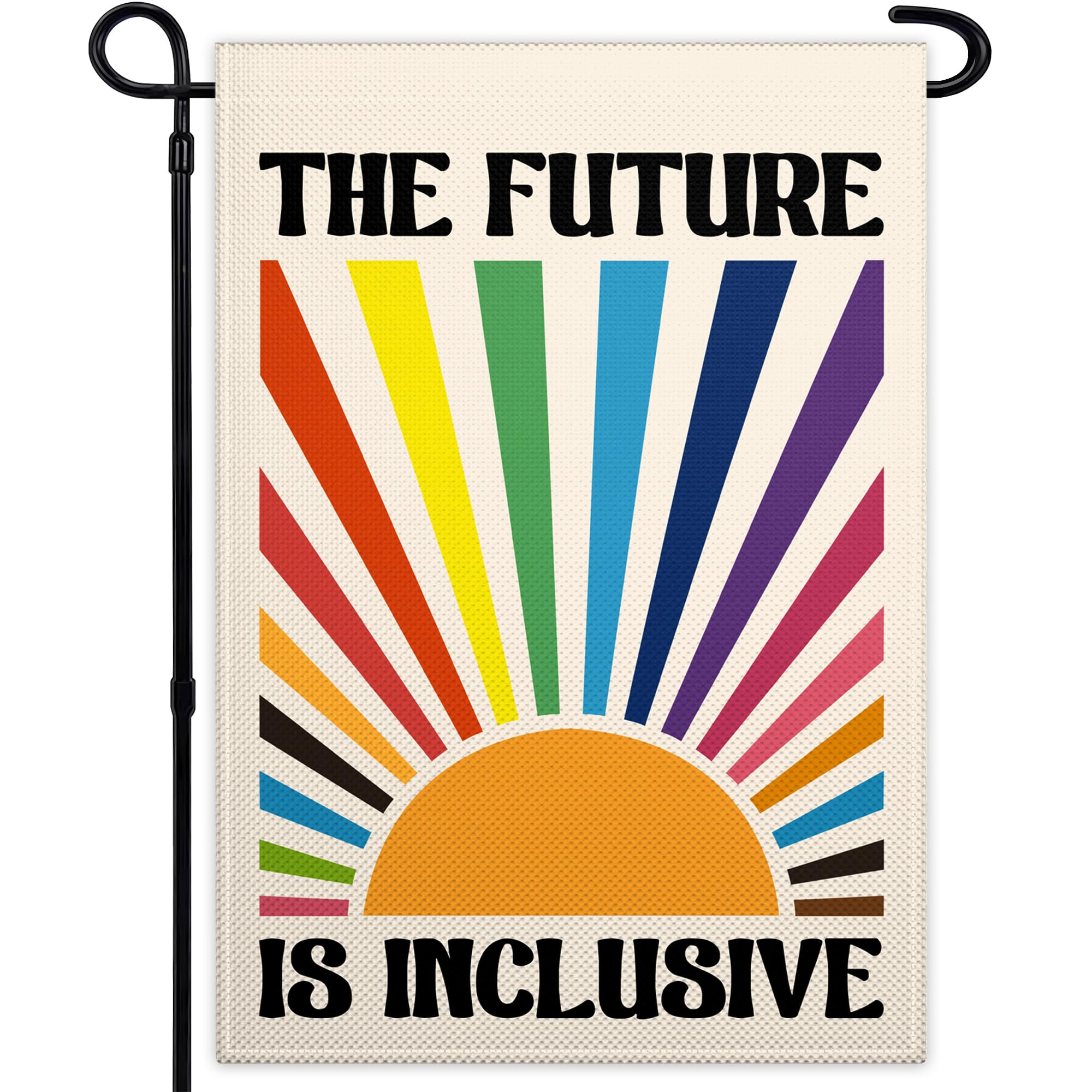 Photo 1 of The Future is Inclusive Pride Garden Flags for Outside 12x18 Inch Double Sided 3ply Fabric Equality Diversity Garden Flags for Outdoor House Yard Sign Decorate
