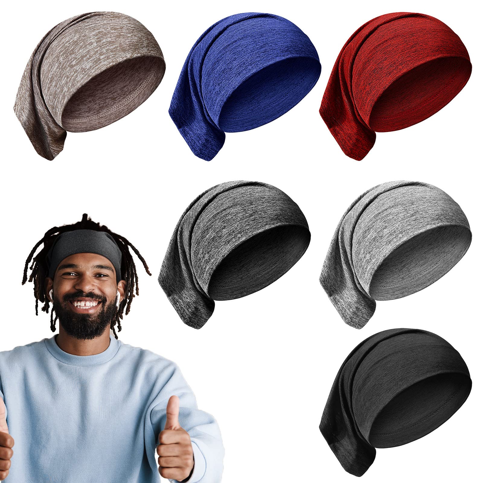 6-Piece Unisex Spandex Dreadlocks Bands Elastic Long Hair Dreads Head Wraps Braids Bonnet Tubes Solid Colors Tube Headbands Dreadlocks Hair Wraps for Men Women Hair, 6 Colors