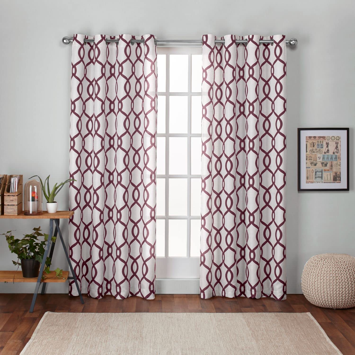 Exclusive Home Kochi Light Filtering Linen Blend Grommet Top Curtain Panel Pair, 54X96, Burgundy