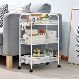 3-Tier Rolling Cart On Wheels White Easy Assemble Storage Trolley view 8