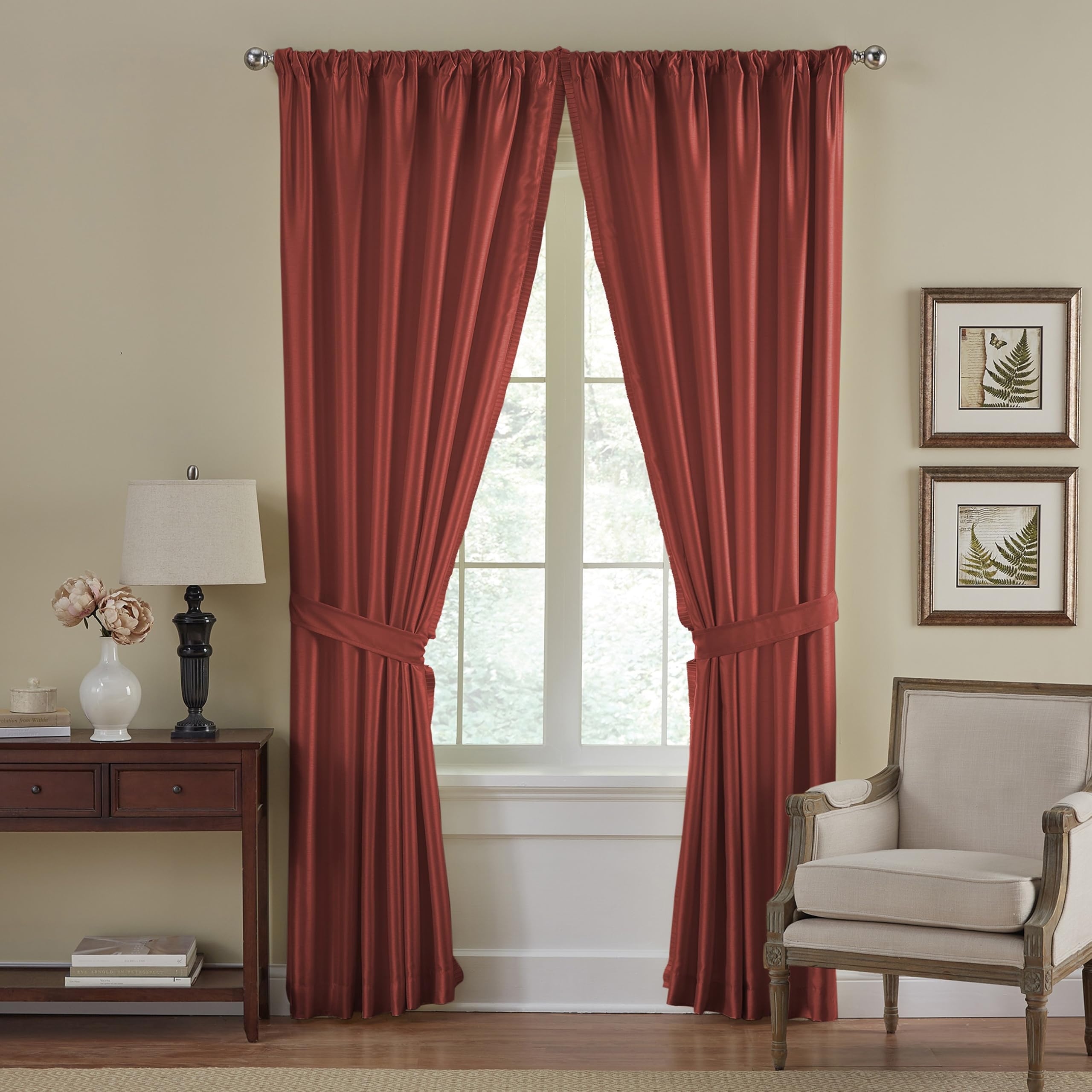 Elrene Home Fashions Versailles Faux-Silk Room-Darkening Curtain Panel, Blackout Curtain with Rod Pocket, 52 Inches by 84 Inches, Red, 1 Panel