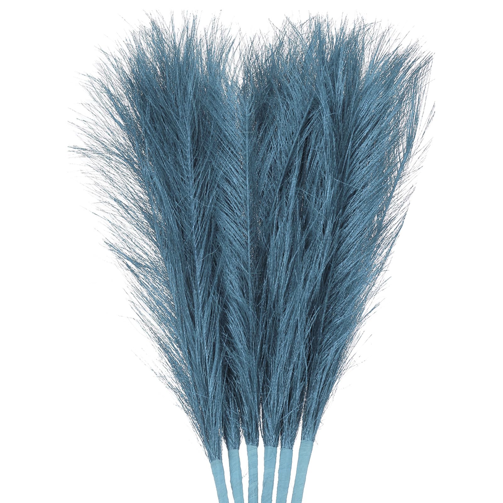 Uxcell 3Pcs Pampas Faux Grass Small 45cm/17.7" Fake Fluffy Pampas Artificial Grass 7 Branches Artificial Vase Filler for Home Office Vase Wedding Decoration Light Blue