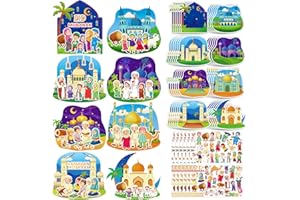 Kepeel 48PCS Ramadan Scene Craft Kits for Kids, Make a Muslim Mosque Hanging Ornament Eid Mubarak DIY Moon Star Scene Craft Kits Kareem Ornament Tree Kit for Party Home Classroom Game Activities