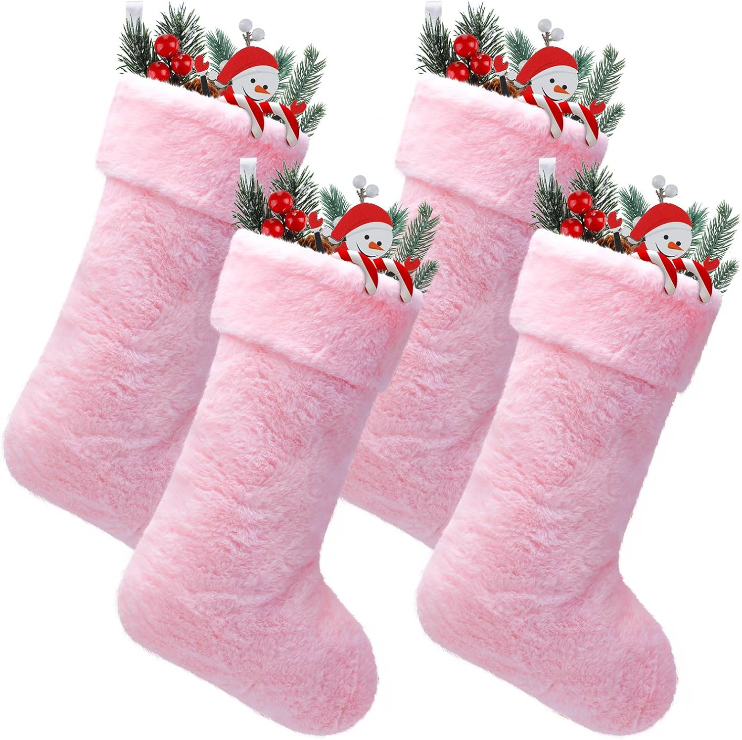 Stockings & Holders - JOVITEC 20 Inch Faux Fur Christmas Stockings Snowy Stocking Xmas Fireplace Hanging Stocking for Holiday Decoration (Pink, 4 Pieces)