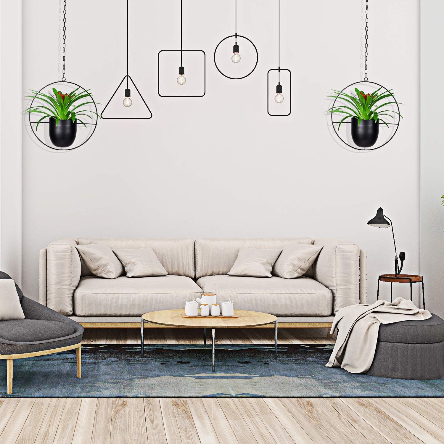 Metal Round Plant Hanger with Flower Pot (Upgraded), Ceiling and Wall Hanging Planter, Modern Hanging Plant, Mid Century Flower Pot Plant Holder for Indoor Outdoor Home Decor (Plants Not Included): Kitchen & Dining