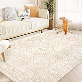 Moroccan Large Area Rug 5x7 - Soft Machine Washable Geometric Boho Distressed Farmhouse Rug Morden Stain Resistant Indoor Floor Carpet for Bedroom Dining Table Nursery Home Office (5 x 7, Beige)
