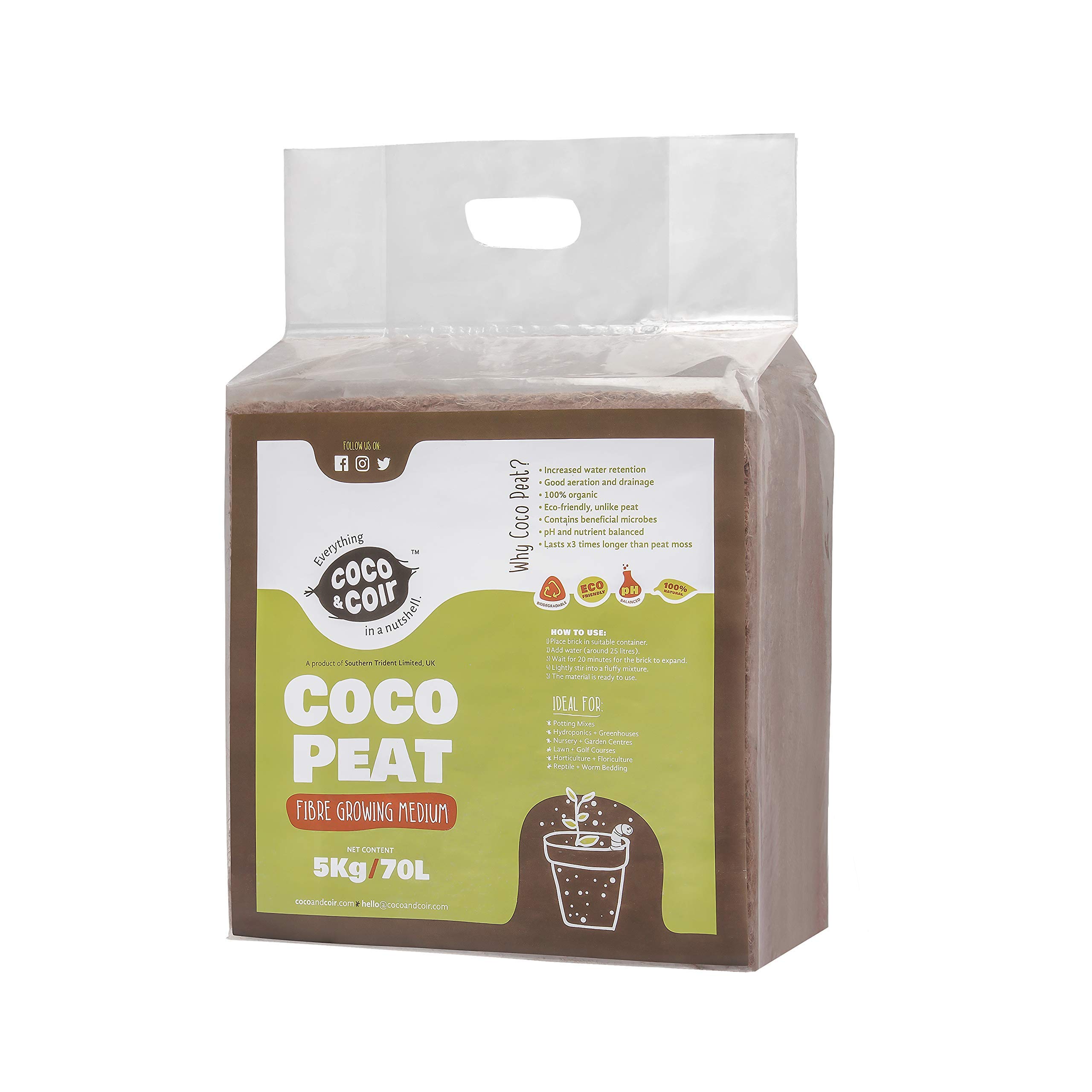 COCO&COIR 5KG (70L) ORGANIC COCONUT FIBRE 100 NATURAL GROWING