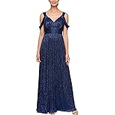 Alex Evenings Women's Long Cold Shoulder, Mother of The Bride Dress, Formal Event, Wedding Guest, (Petite and Regular Sizes)