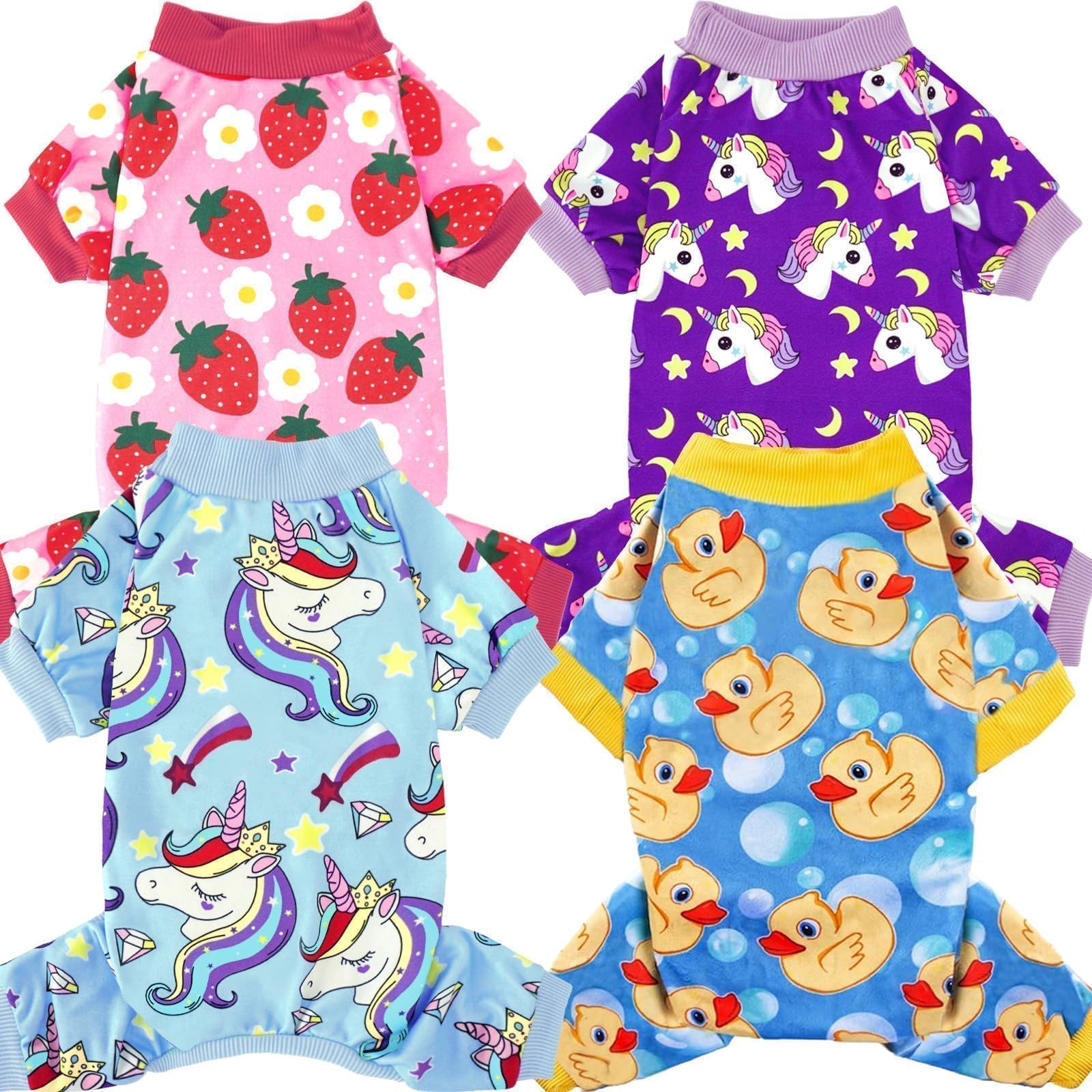 Photo 1 of XPUDAC 4 Pieces Dog Pajamas for Small Dogs Pjs Clothes Puppy Onesies Outfits for Doggie Christmas Shirts Sleeper for Pet Cats Jammies-S