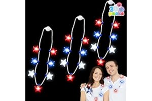 JOYIN 3 PCS 4th of July LED Necklaces, Patriotic Light up Necklace with Stars Red White and Blue Accessories in 6 Different Flicker Modes for 4th of July Party Favors, Memorial Day,Independence Day