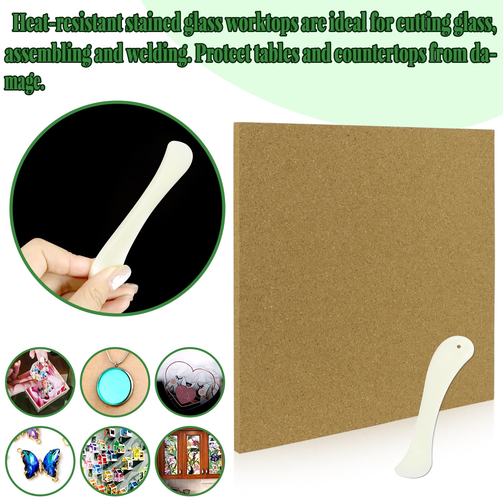 DLOnline Stained Glass Supplies - Heat Resistant Work Surface with Cutting Mat, 2 Burnishers, Tools & Kit for Table & Countertop Protection, 12 in