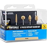 Kutzall 4-Piece Rotary Burr Kit - 1⁄8" Shaft, Fine - Wood Carving Bits for Dremel, Foredom, Ryobi, DeWalt, Milwaukee Tools - 