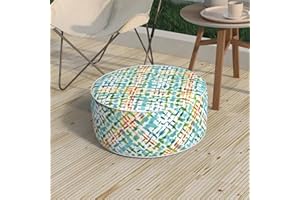 Melody Elephant Patio Inflatable Ottoman, 21x9 Inch Portable Stool Ottoman with Handle, Outdoor Round Footrest Stool for Garden Camping, Acapa Opal Geometric