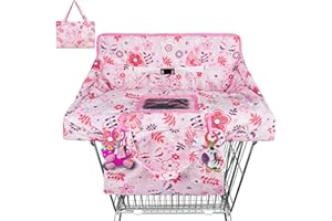 YRHSNCLSDG Pink Floral Shopping Cart Cover & Grocery Cart Cover for Baby, Portable 2-in-1 High Chair Cover with Safety Harness, Multifunctional Cart Covers for Babies with Clear Phone Pouch