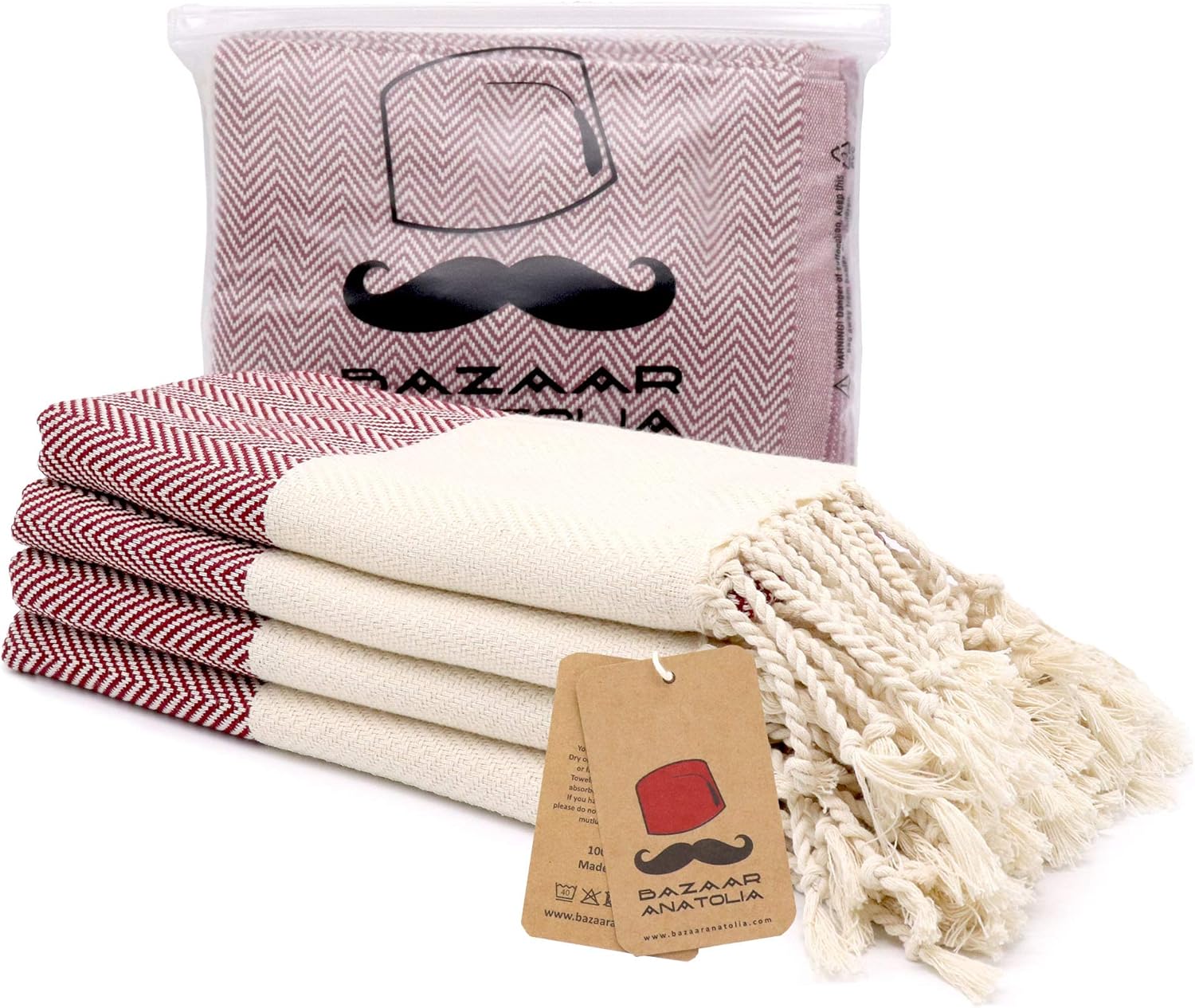 Turkish Hand Towel Set of 4 Herringbone Peshtemal Towel 100% Cotton 45x20" Light Weight Thin Quick Dry Hand Bath Hair Gym Face Tea Kitchen Dishcloth Set Decorative Bathroom Towel (Black): Home & Kitchen