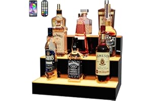 MESAILUP MESAlLUP 16 Inch 3 Tier LED Lighted Liquor Bottle Display Shelf with Remote Control, Detachable Multi Color Lighting Bar Accessories for Home, Party & Commercial Use