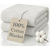 JMR 100% Cotton Waffle Blanket Twin Size - Lightweight Waffle Weave Throw for Bed, Sofa & Couch - Breathable All-Season Comfort for Home, Travel & Camping (White)