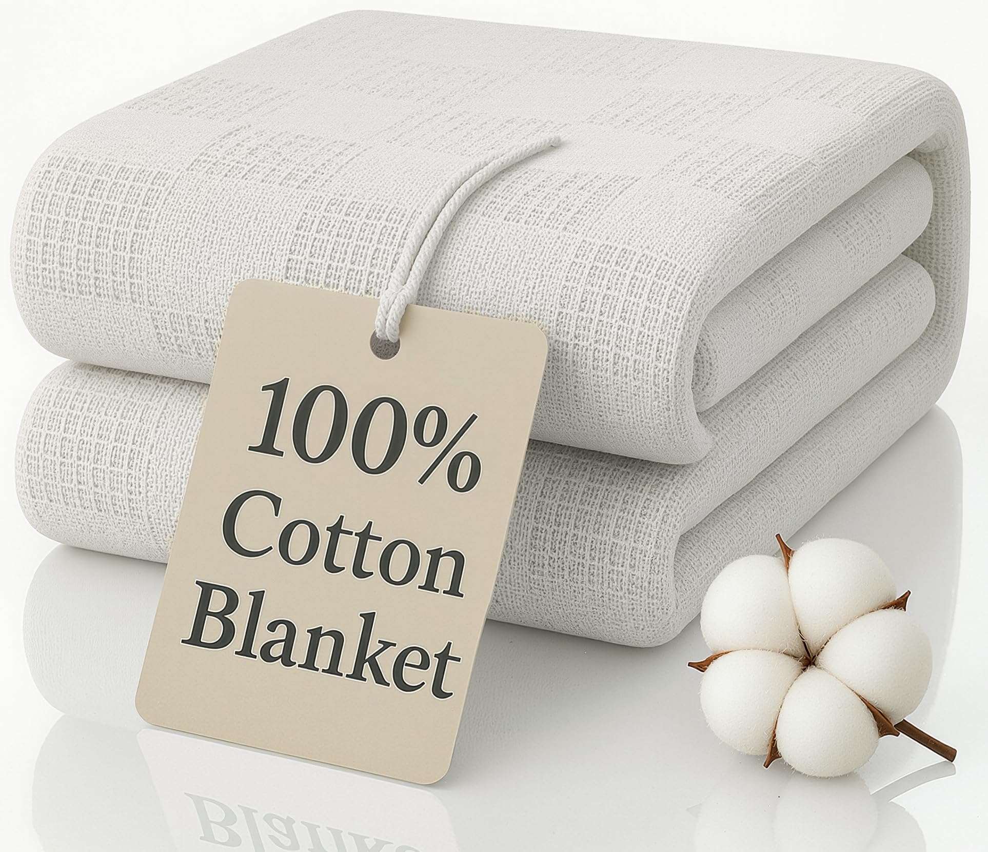 Photo 1 of 100% Cotton Blanket Twin Size 66x90 - Lightweight Breathable Waffle Weave Thermal Throw for Bed, Sofa & Couch - Soft Cozy, Durable Summer Bedding, All Season Comfort for Home, Travel & Camping, White