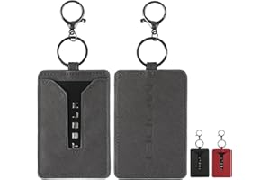 Amiss Car Key Clip, Leather Case and Key Chain Metal Accessories Fit for Tesla Model 3 and Model Y, Car Interior Exterior Accessories -Gray (1 Pack)