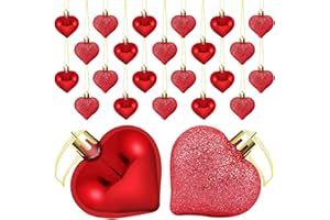 Elcoho 24 Pieces Valentine's Day Heart Baubles Ornaments Heart Shaped Decoration Baubles for Valentine's Day Decoration, 2 Styles (Glossy, Glitter)