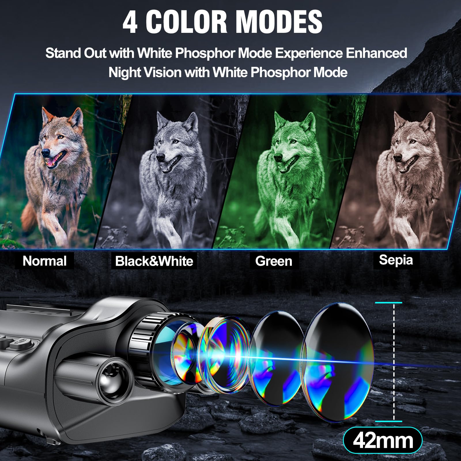 4K Nachtsichtgerät mit Entfernungsmesser 6000mAh Ricaricable,Dowesyeen Digital Fernglas mit Nachtsicht, Infrared-Beleuchtung für Jagd,Beobachtung,Wildtierbeobachtung