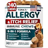 Dog Allergy Relief Chews - 240 Immune Treats, Dog Itching Skin Relief Pills | Anti-Itch - Itchy and Paw Licking, Omega 3 Fish Oil, Seasonal and Food Allergy Chews, Dry Skin &amp; Coat Supplement, Made in USA
