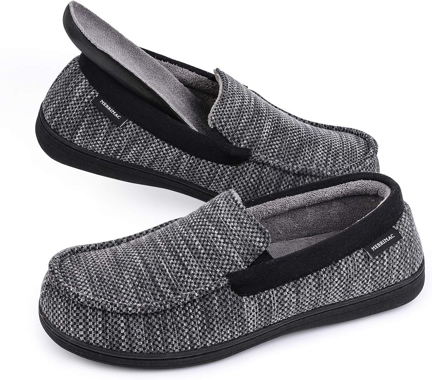 MERRIMAC Men's Cozy Cotton Knit Moccasin Slippers Coral