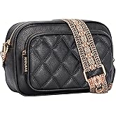 ICOLRAE Quilted Crossbody Bags for Women,Trendy Vegan Leather Small Crossbody Purse Women's Shoulder Handbags with Wide Strap
